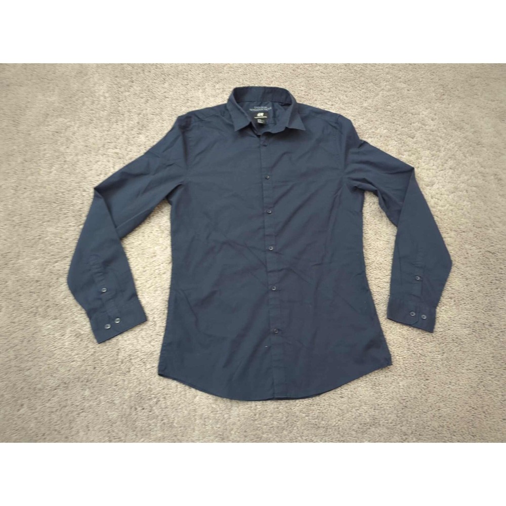 H&M Button Up Shirt Mens M Blue Long Sleeve‎ Easy Iron Slim Fit Preppy